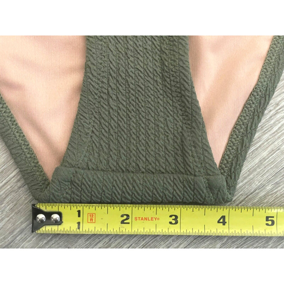 J. Crew Textured Curved-Waist Cheeky Bikini Bottom High Cut Olive Green Medium - Picture 7 of 16